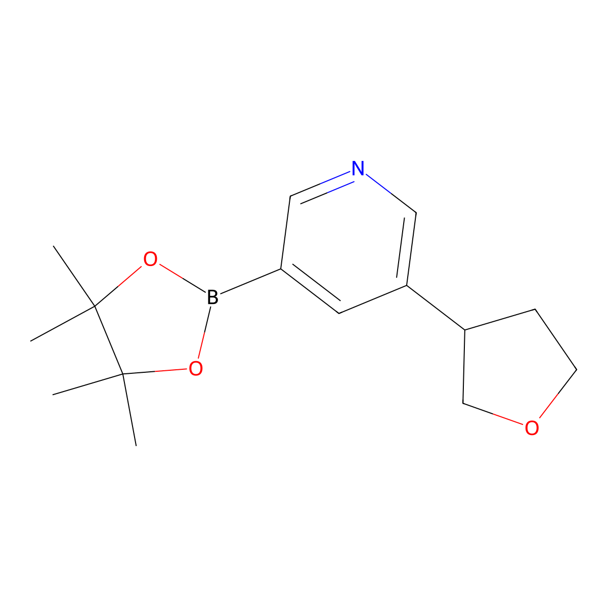 3-(Tetrahydrofuran-3-yl)-5-(4,4,5,5-tetramethyl-1,3,2-dioxaborolan-2-yl)pyridine molecular structure, CAS 2223003-60-7