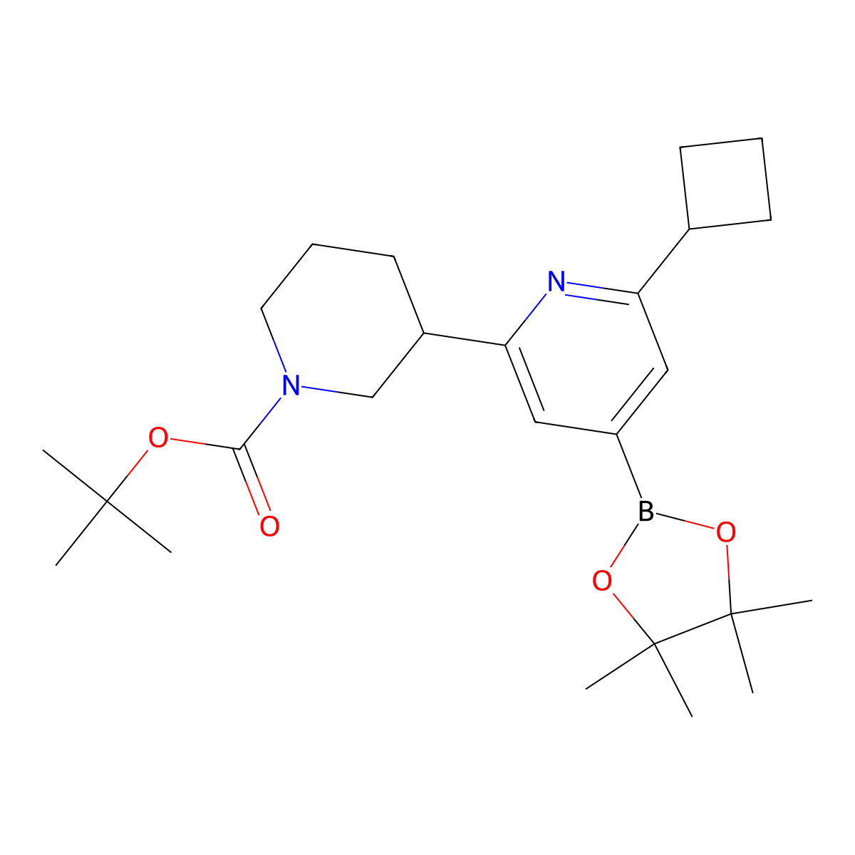 2-(Cyclobutyl)-6-(N-Boc-piperidin-3-yl)pyridine-4-boronic acid pinacol ester molecular structure, CAS 2223003-66-3