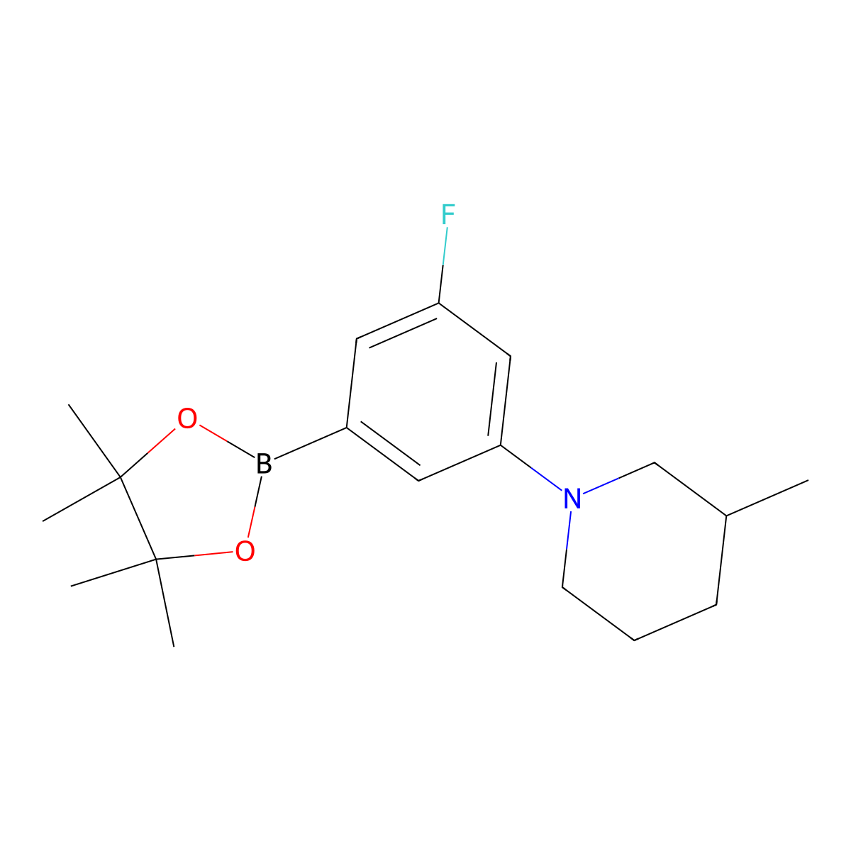 1-[3-Fluoro-5-(4,4,5,5-tetramethyl-1,3,2-dioxaborolan-2-YL)phenyl]-3-methylpiperidine molecular structure, CAS 2223003-67-4