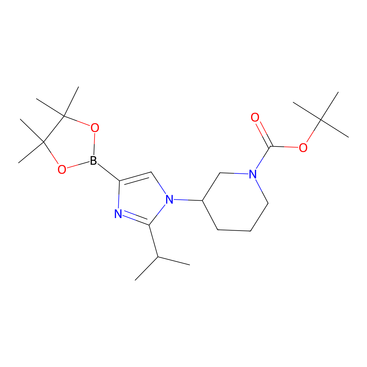 1-(N-Boc-Piperidin-3-yl)-2-(iso-propyl)imidazole-4-boronic acid pinacol ester molecular structure, CAS 2223003-68-5
