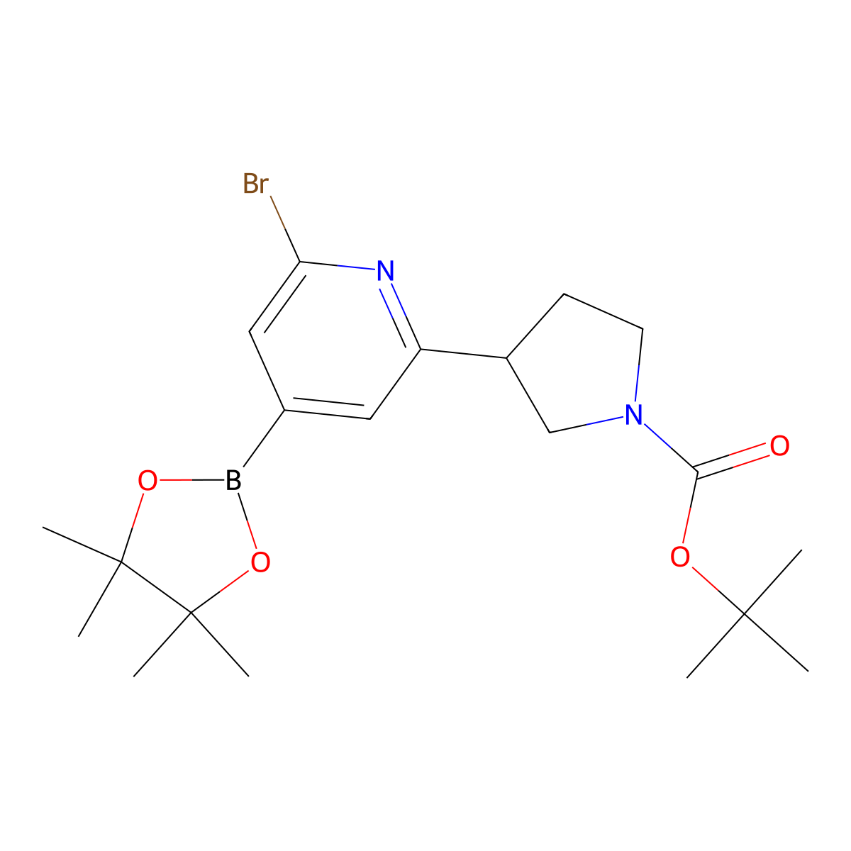 2-Bromo-6-(N-Boc-Pyrrolidin-3-yl)pyridine-4-boronic acid pinacol ester molecular structure, CAS 2223003-70-9