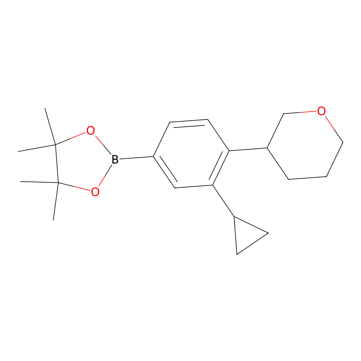 3-Cyclopropyl-4-(oxan-3-yl)phenylboronic acid pinacol ester molecular structure, CAS 2223003-72-1