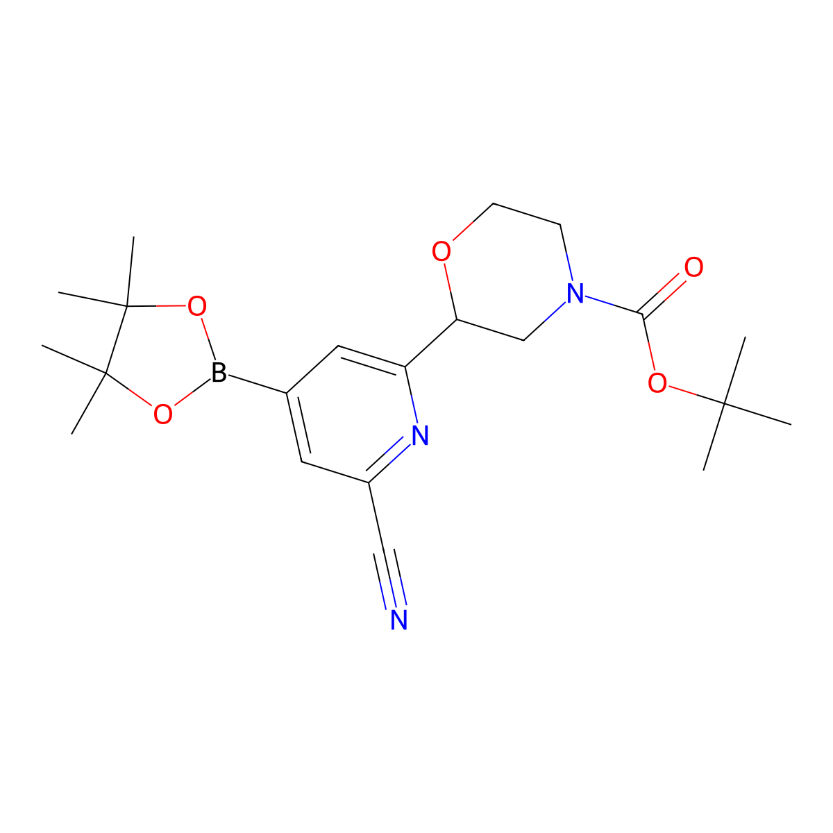 2-Cyano-6-(N-Boc-morpholin-2-yl)pyridine-4-boronic acid pinacol ester molecular structure, CAS 2223003-74-3