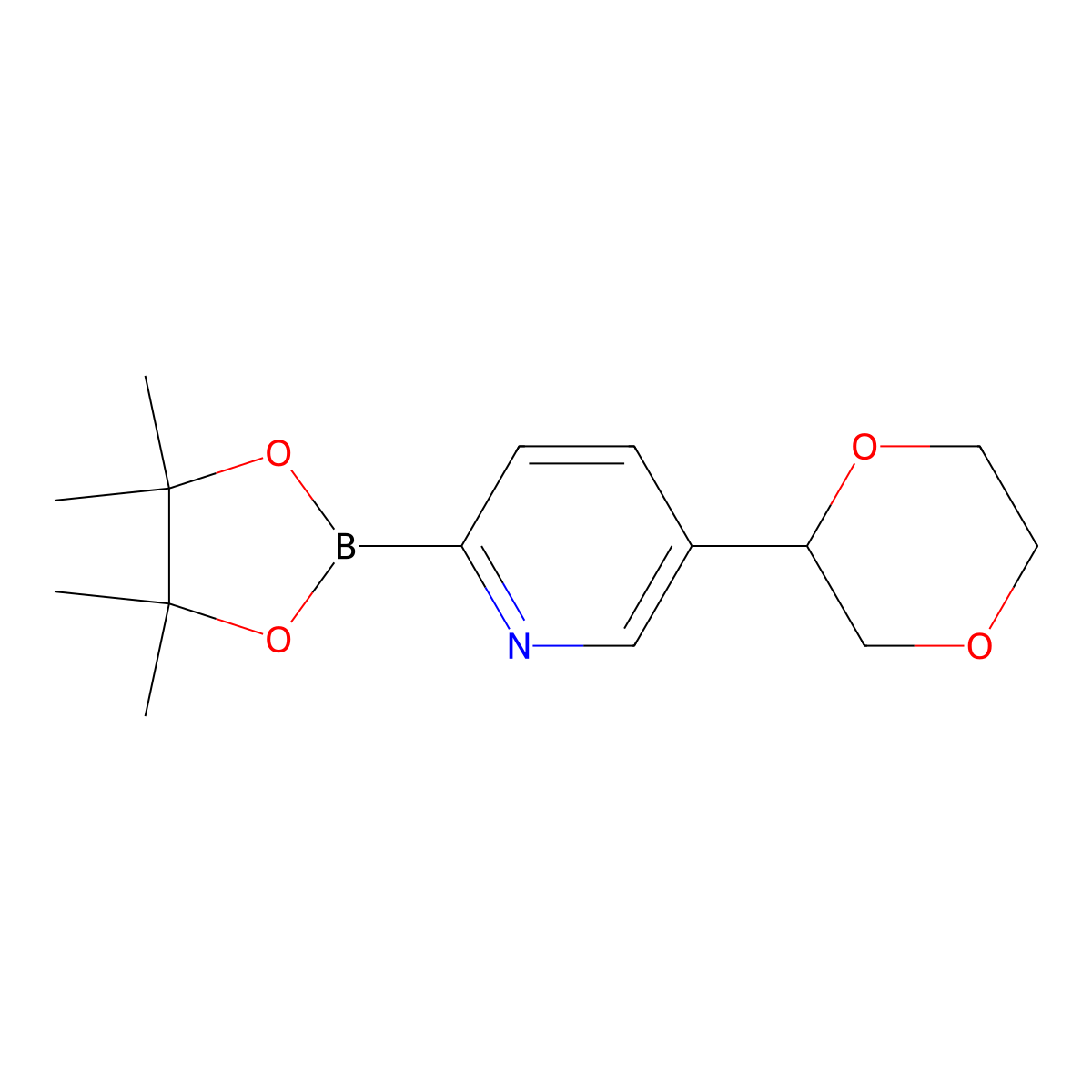 5-(1,4-Dioxan-2-yl)pyridine-2-boronic acid pinacol ester molecular structure, CAS 2223003-76-5