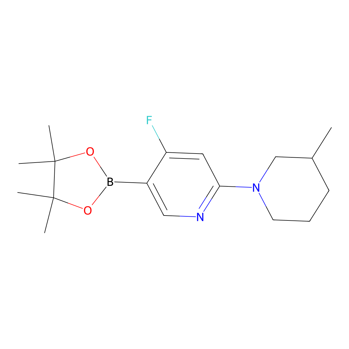 4-Fluoro-2-(3-methylpiperidin-1-yl)pyridine-5-boronic acid pinacol ester molecular structure, CAS 2223003-77-6