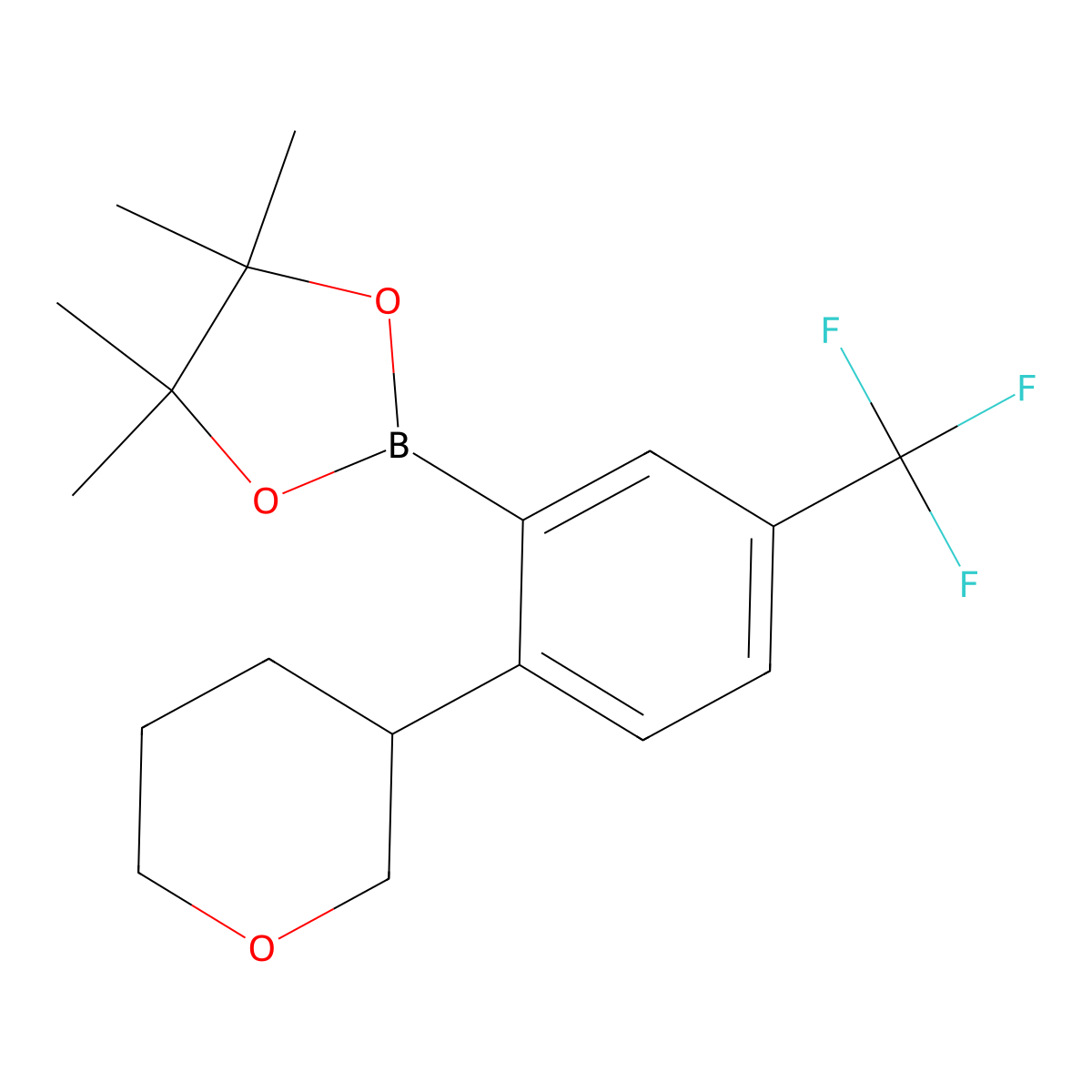 5-Trifluoromethyl-2-(oxan-3-yl)phenylboronic acid pinacol ester molecular structure, CAS 2223003-78-7