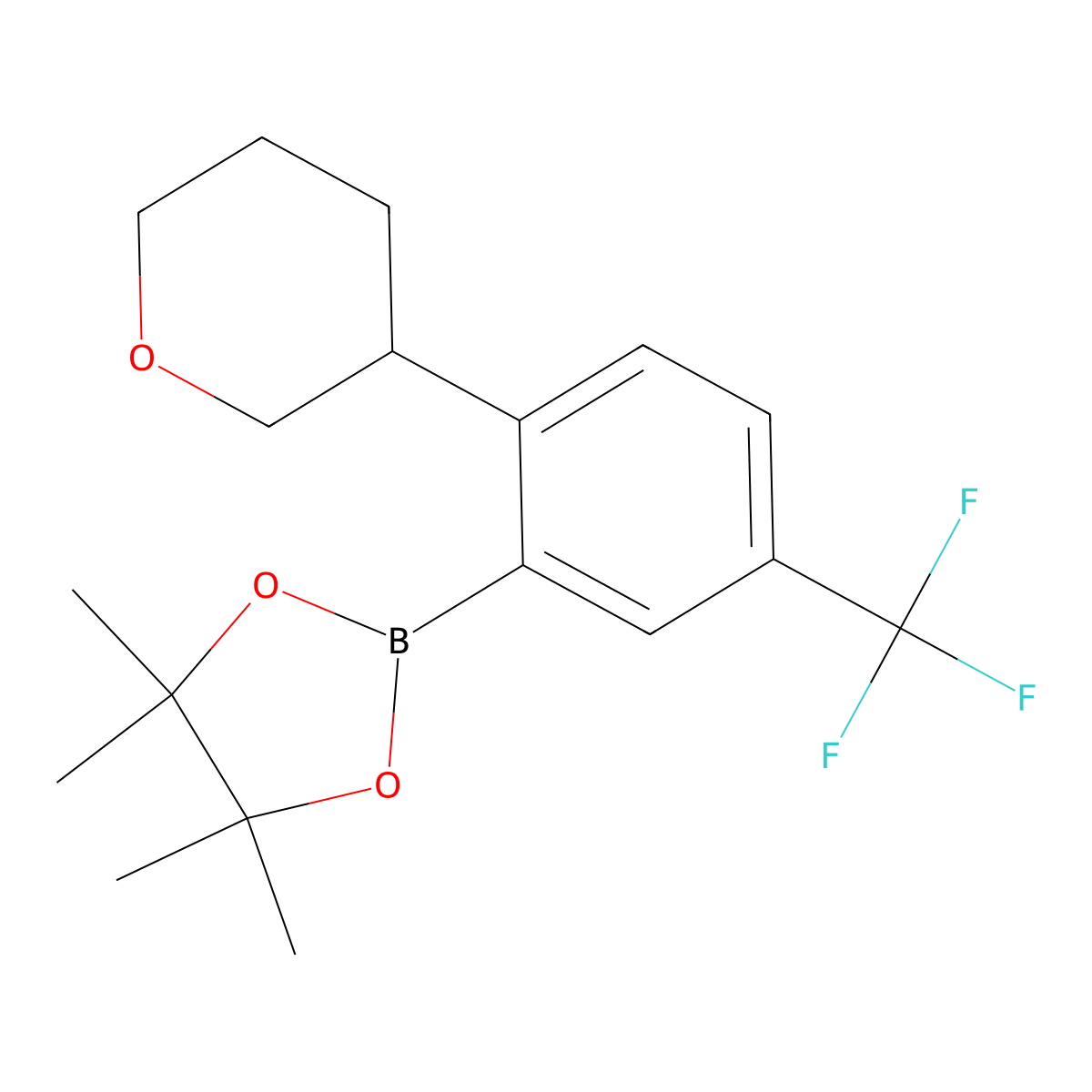 5-Trifluoromethyl-2-(oxan-3-yl)phenylboronic acid pinacol ester molecular structure, CAS 2223003-78-7