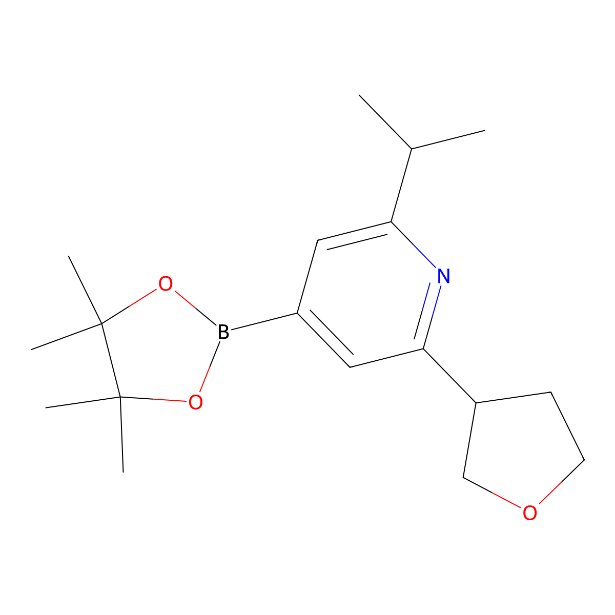 2-(iso-Propyl)-6-(oxolan-3-yl)pyridine-4-boronic acid pinacol ester molecular structure, CAS 2223003-84-5