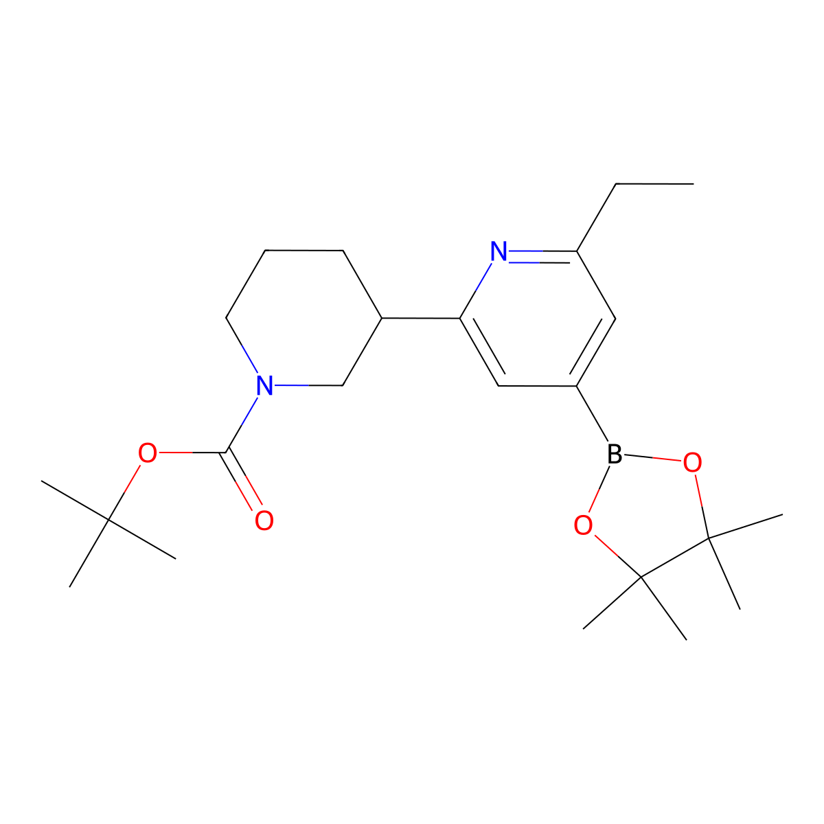 2-Ethyl-6-(N-Boc-piperidin-3-yl)pyridine-4-boronic acid pinacol ester molecular structure, CAS 2223003-85-6