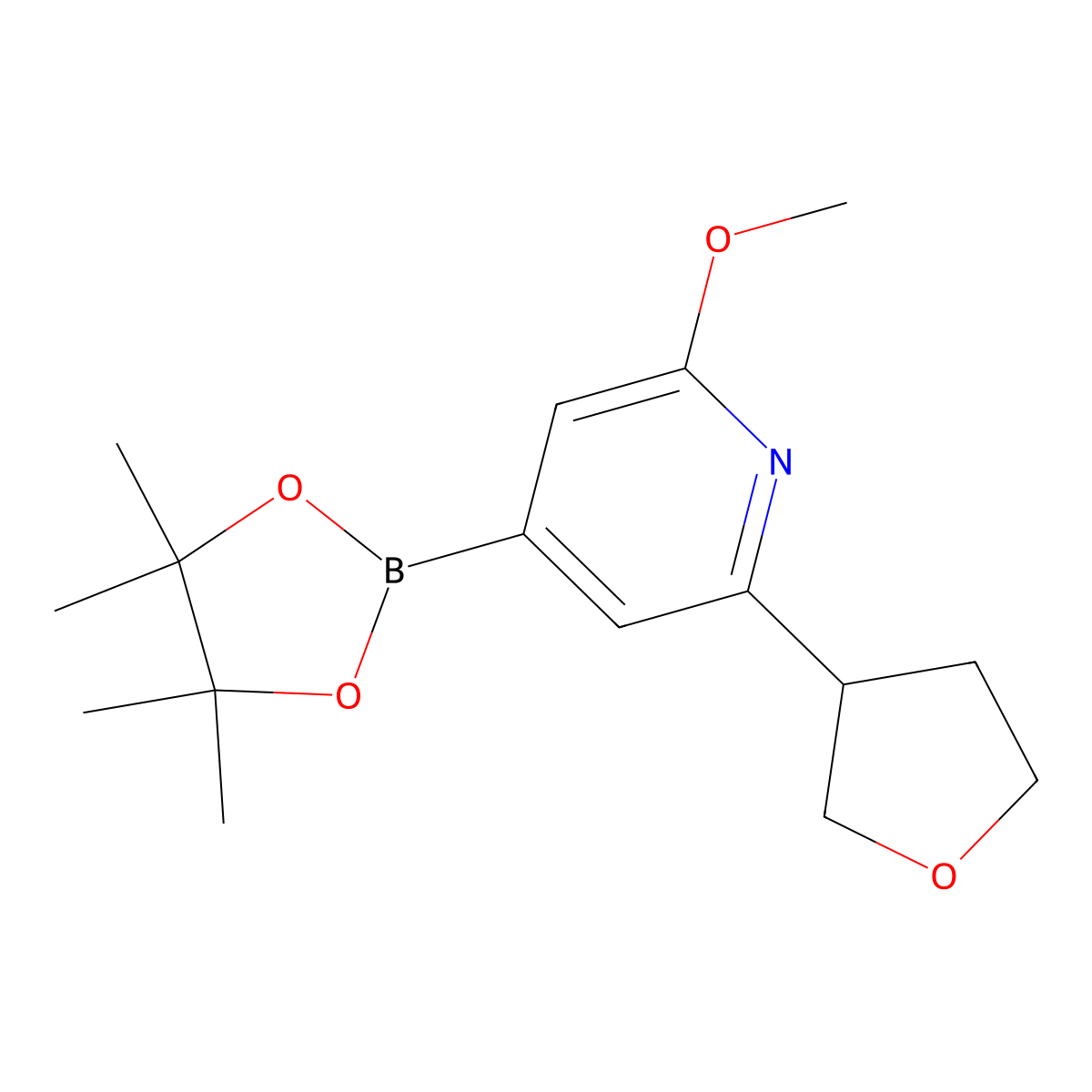 2-Methoxy-6-(3-tetrahydrofuranyl)pyridine-4-boronic acid pinacol ester molecular structure, CAS 2223003-86-7