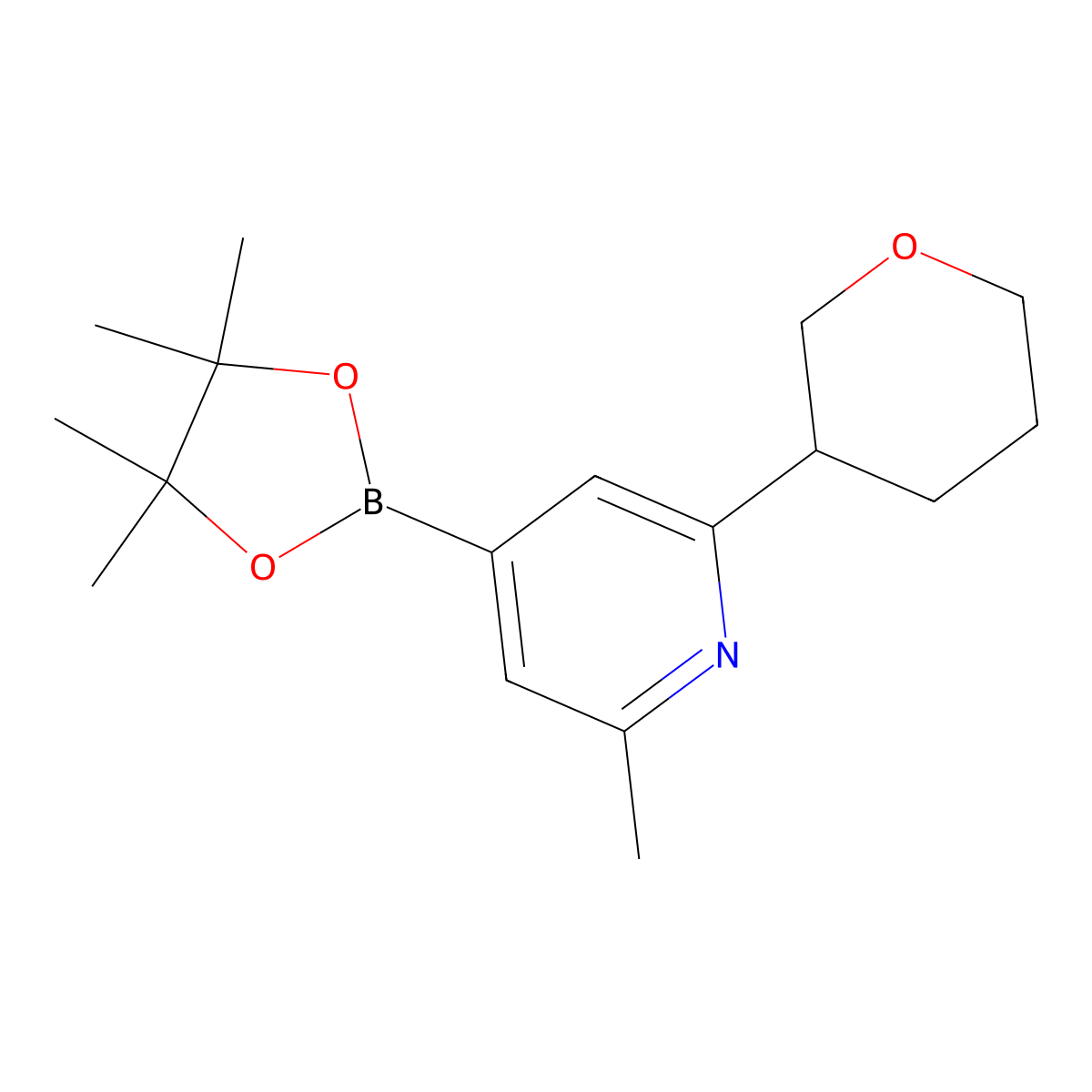 2-Methyl-6-(tetrahydro-2H-pyran-3-yl)pyridine-4-boronic Acid Pinacol Ester molecular structure, CAS 2223003-88-9