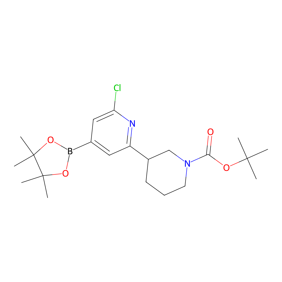 2-Chloro-6-(N-Boc-piperidin-3-yl)pyridine-4-boronic acid pinacol esier molecular structure, CAS 2223003-90-3