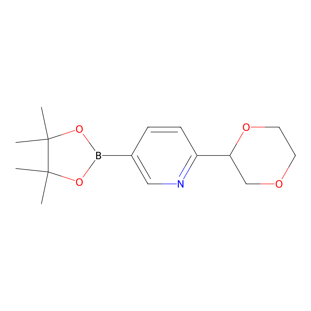 6-(1,4-Dioxan-2-yl)pyridine-3-boronic acid pinacol ester molecular structure, CAS 2223003-91-4