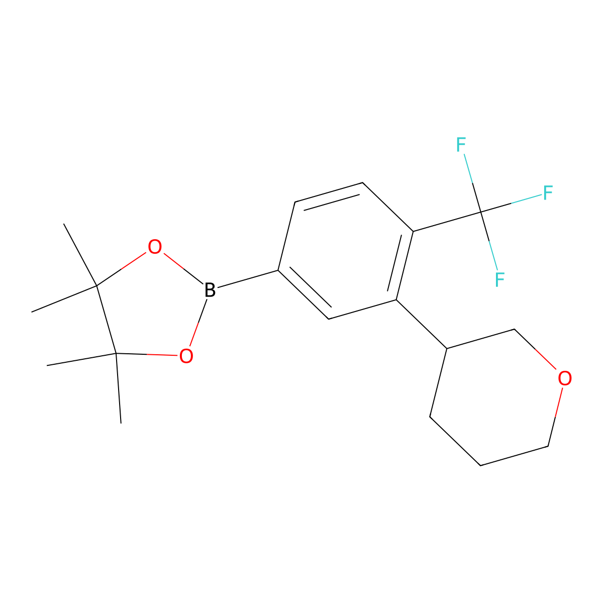 4-Trifluoromethyl-3-(oxan-3-yl)phenylboronic acid pinacol ester molecular structure, CAS 2223003-93-6