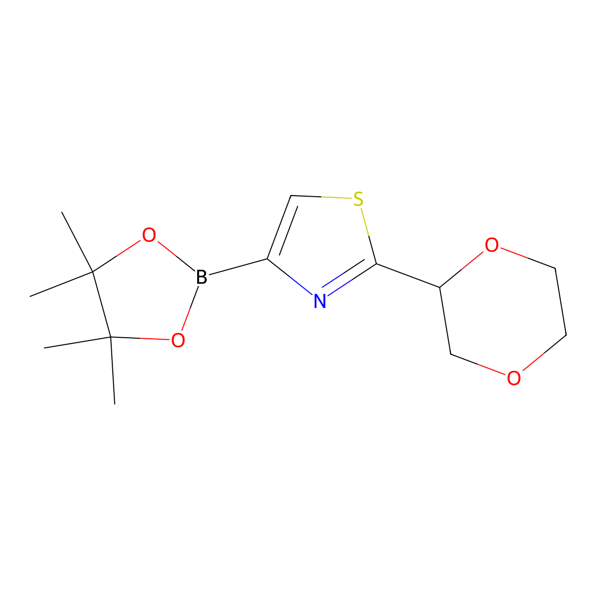 2-(1,4-Dioxan-2-yl)-4-(4,4,5,5-tetramethyl-1,3,2-dioxaborolan-2-yl)thiazole molecular structure, CAS 2223003-95-8