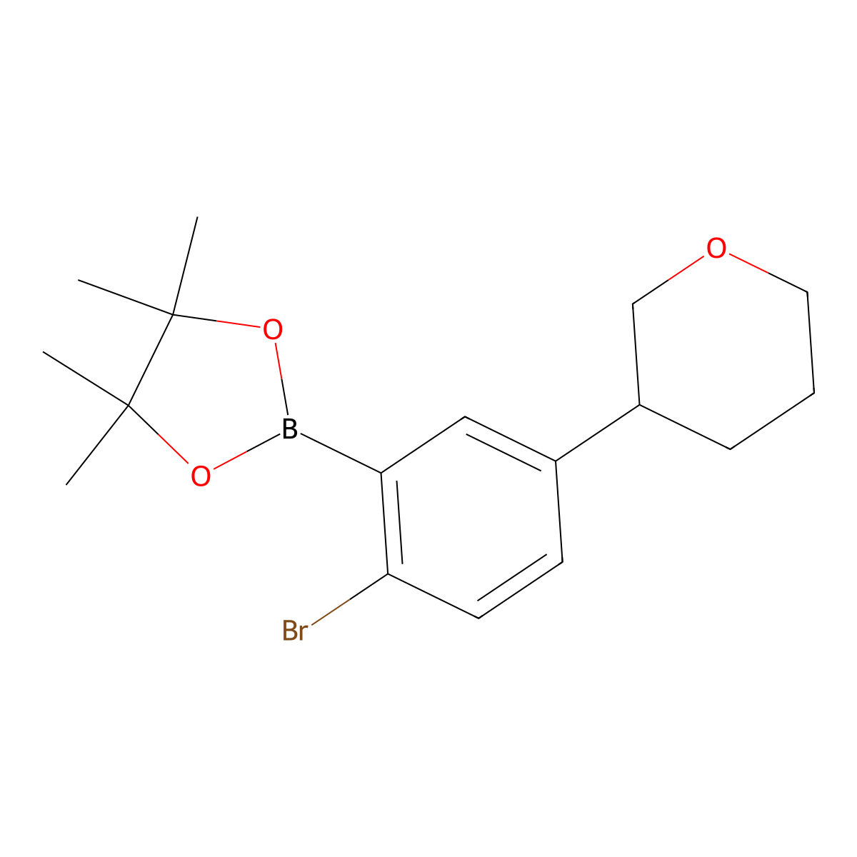 2-Bromo-5-(oxan-3-yl)phenylboronic acid pinacol ester molecular structure, CAS 2223004-00-8