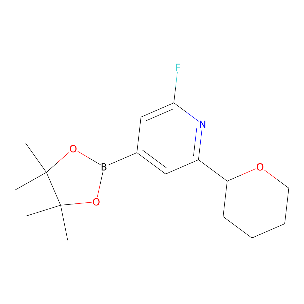 2-Fluoro-6-(oxan-2-yl)pyridine-4-boronic acid pinacol ester molecular structure, CAS 2223004-07-5