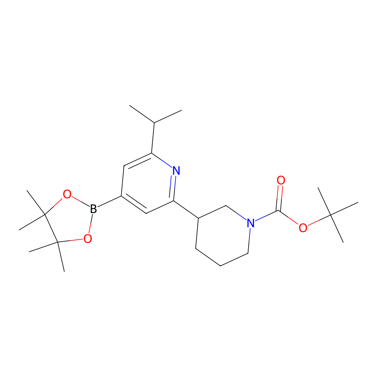 2-(iso-Propyl)-6-(N-Boc-piperidin-3-yl)pyridine-4-boronic acid pinacol ester molecular structure, CAS 2223004-14-4