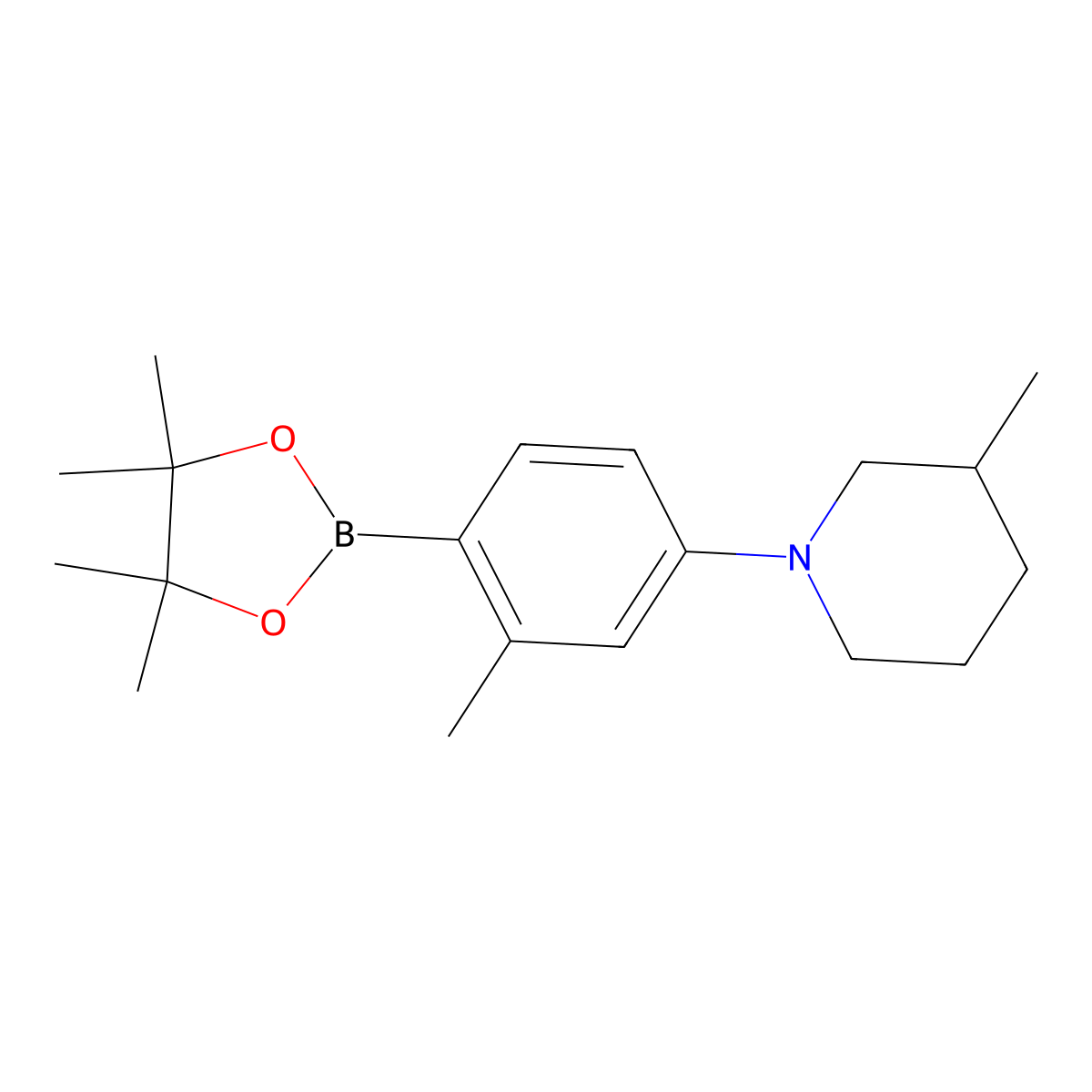 2-Methyl-4-(3-methylpiperidin-1-yl)phenylboronic acid pinacol ester molecular structure, CAS 2223004-15-5