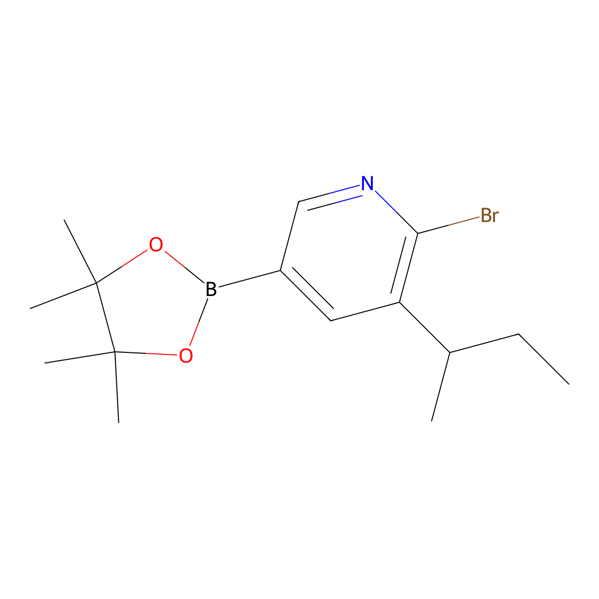 2-Bromo-3-(sec-butyl)-5-(4,4,5,5-tetramethyl-1,3,2-dioxaborolan-2-yl)pyridine molecular structure, CAS 2223004-26-8