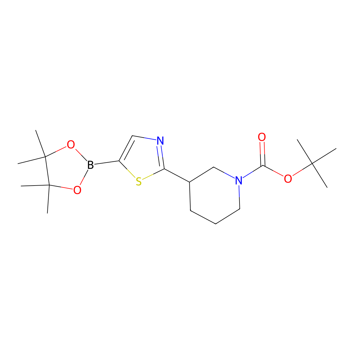 2-(N-Boc-Piperidin-3-yl)thiazole-5-boronic acid pinacol ester molecular structure, CAS 2223004-27-9