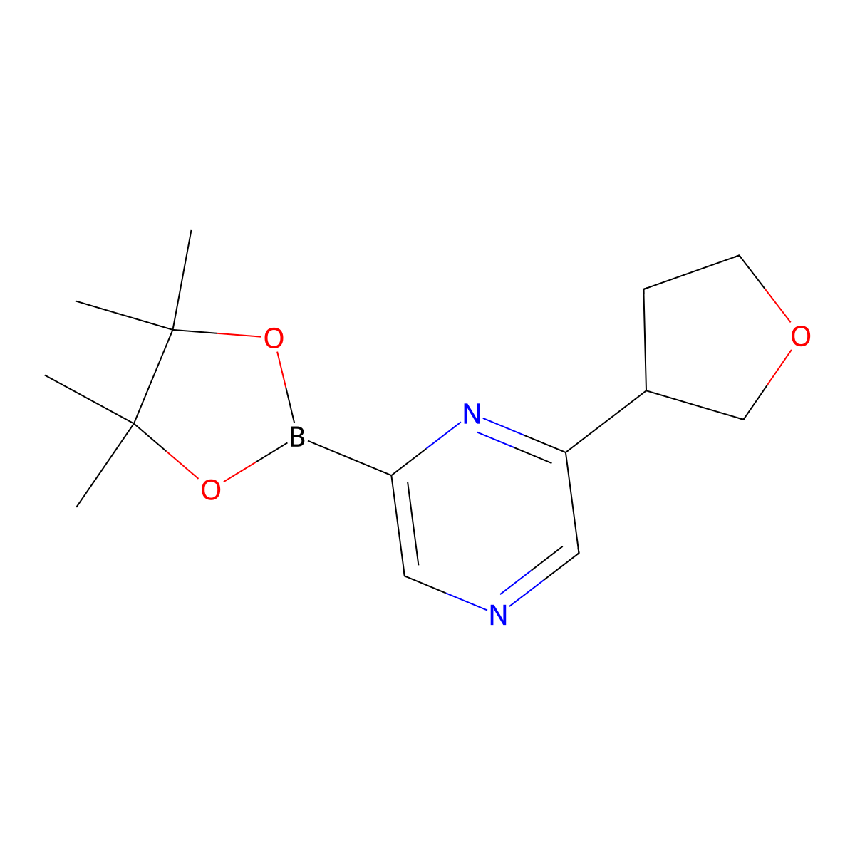 2-(Tetrahydrofuran-3-yl)-6-(4,4,5,5-tetramethyl-1,3,2-dioxaborolan-2-yl)pyrazine molecular structure, CAS 2223004-29-1