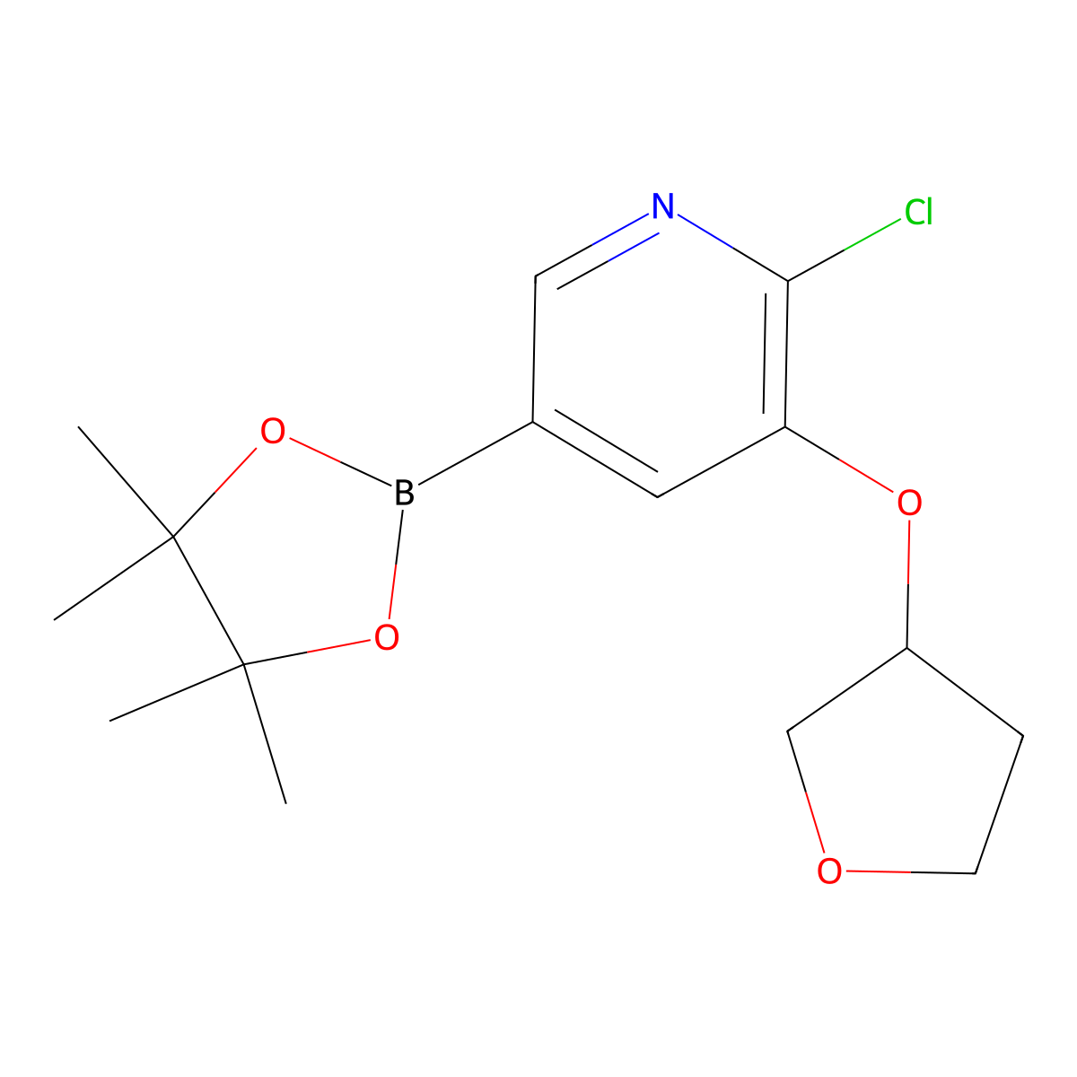 6-Chloro-5-(tetrahydrofuran-3-yloxy)pyridine-3-boronic acid pinacol ester molecular structure, CAS 2223004-31-5