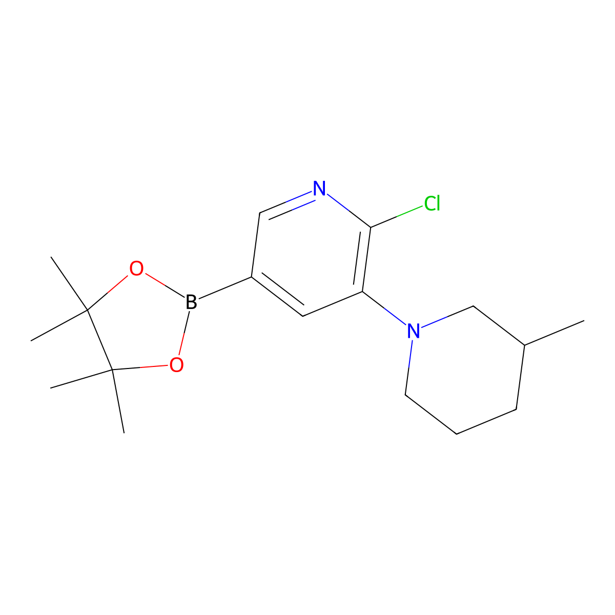 6-Chloro-5-(3-methylpiperidin-1-yl)pyridine-3-boronic acid pinacol ester molecular structure, CAS 2223004-33-7