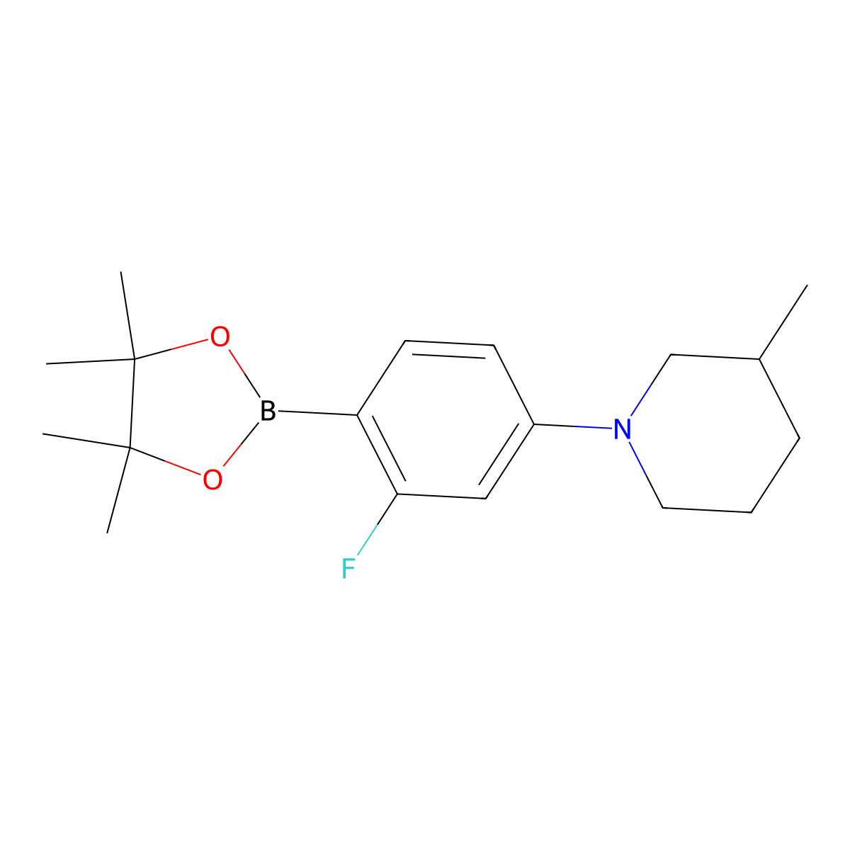 2-Fluoro-4-(3-methylpiperidin-1-yl)phenylboronic acid pinacol ester molecular structure, CAS 2223004-34-8