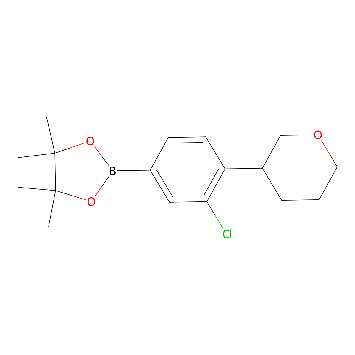 3-Chloro-4-(oxan-3-yl)phenylboronic acid pinacol ester molecular structure, CAS 2223004-37-1