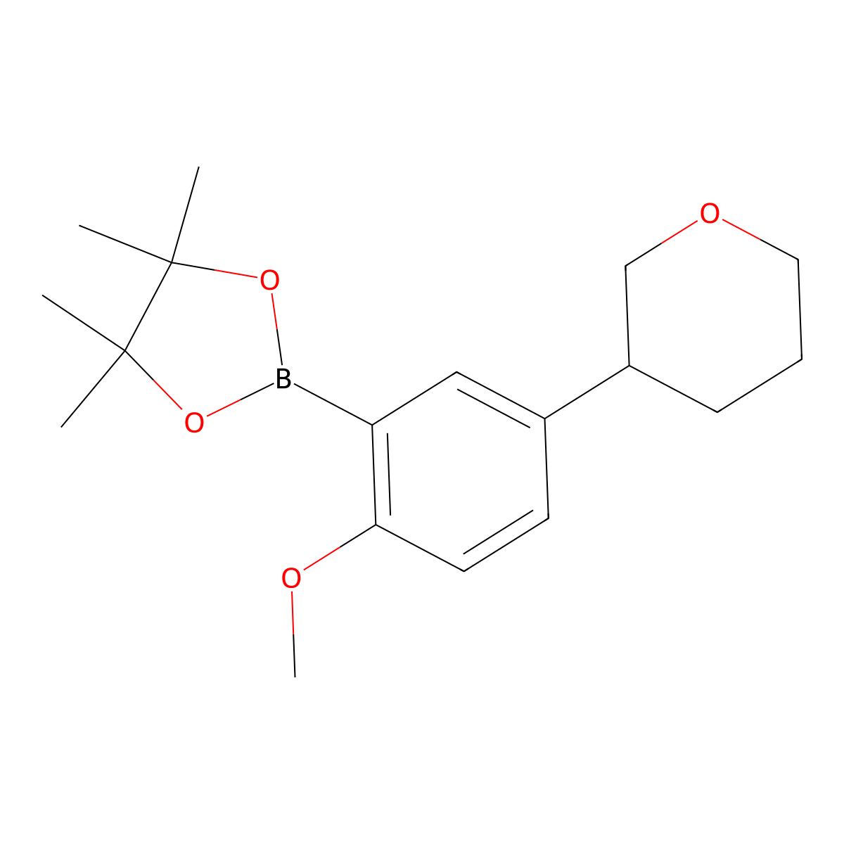2-Methoxy-5-(oxan-3-yl)phenylboronic acid pinacol ester molecular structure, CAS 2223004-40-6