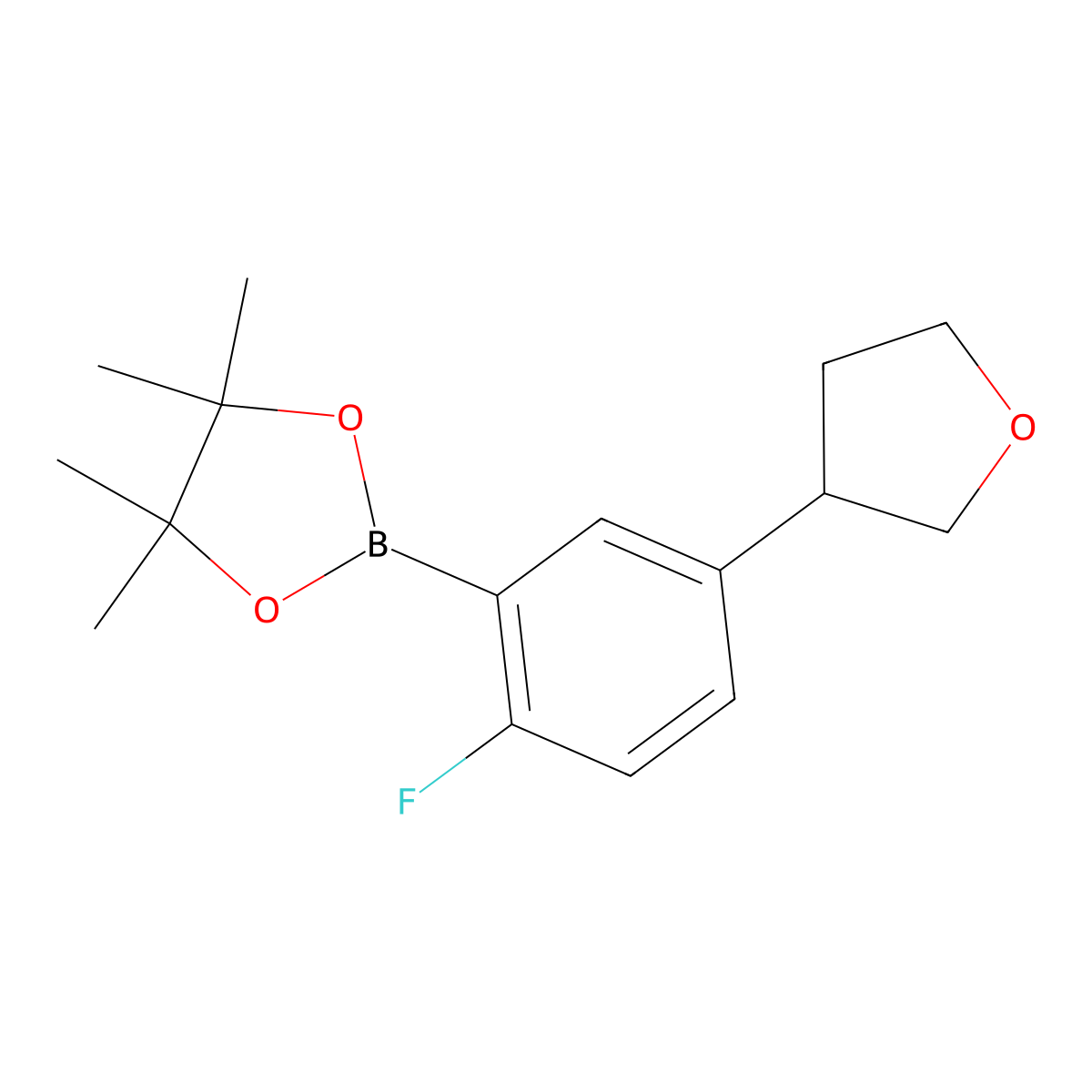 3-(3-Tetrahydrofuranyl)-6-fluorophenylboronic acid pinacol ester molecular structure, CAS 2223004-43-9