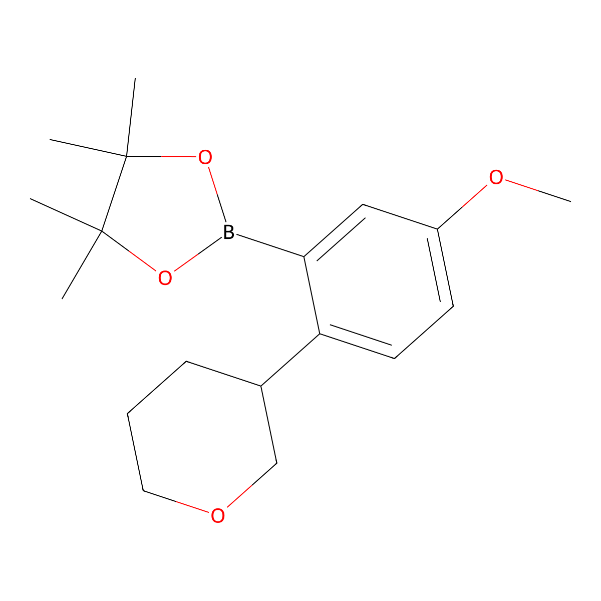 5-Methoxy-2-(oxan-3-yl)phenylboronic acid pinacol ester molecular structure, CAS 2223004-46-2