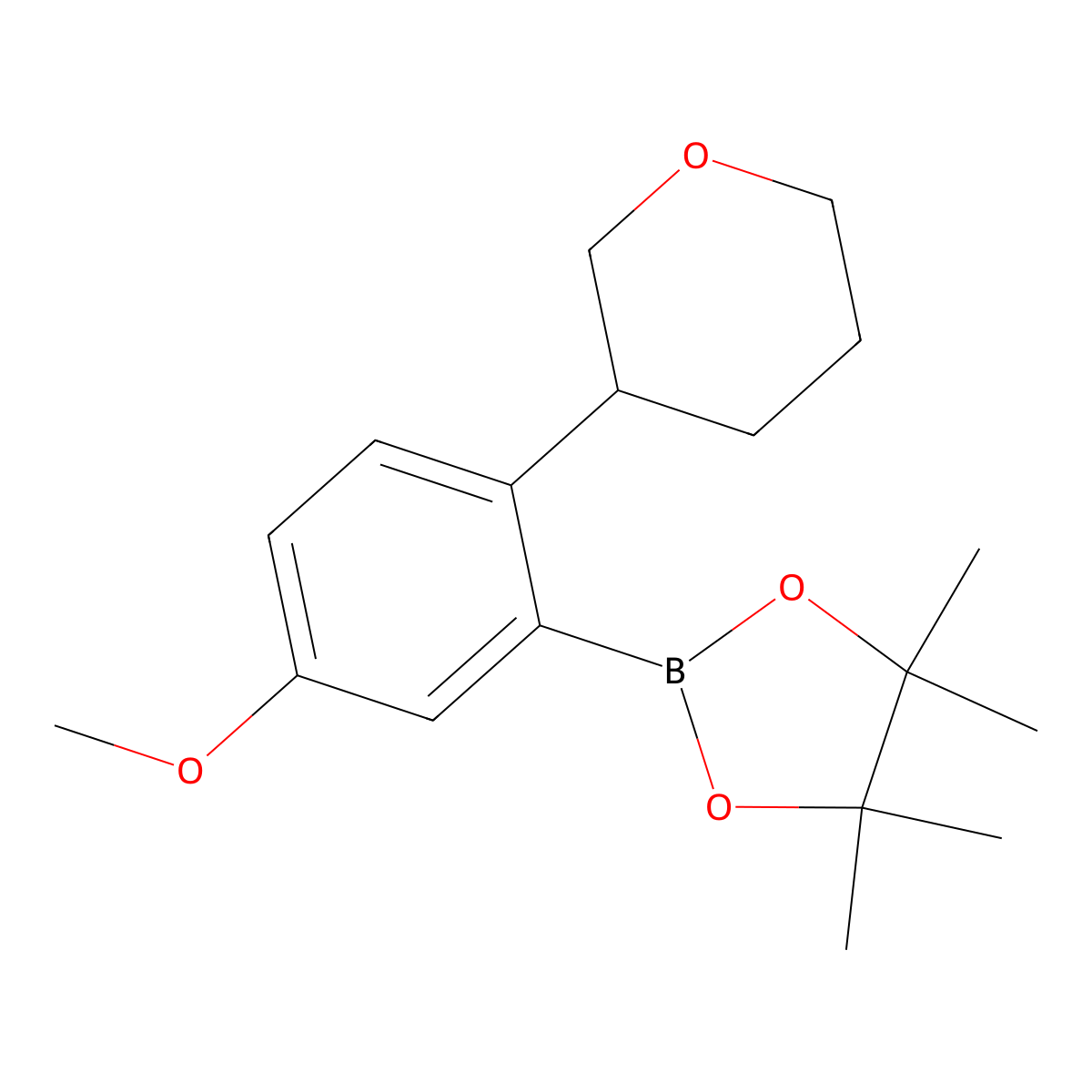 5-Methoxy-2-(oxan-3-yl)phenylboronic acid pinacol ester molecular structure, CAS 2223004-46-2