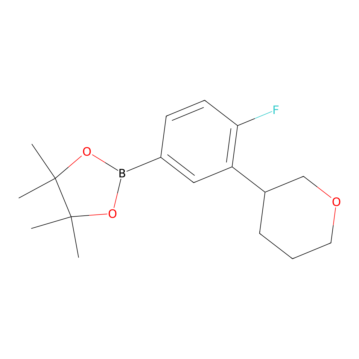 4-Fluoro-3-(oxan-3-yl)phenylboronic acid pinacol ester molecular structure, CAS 2223004-48-4