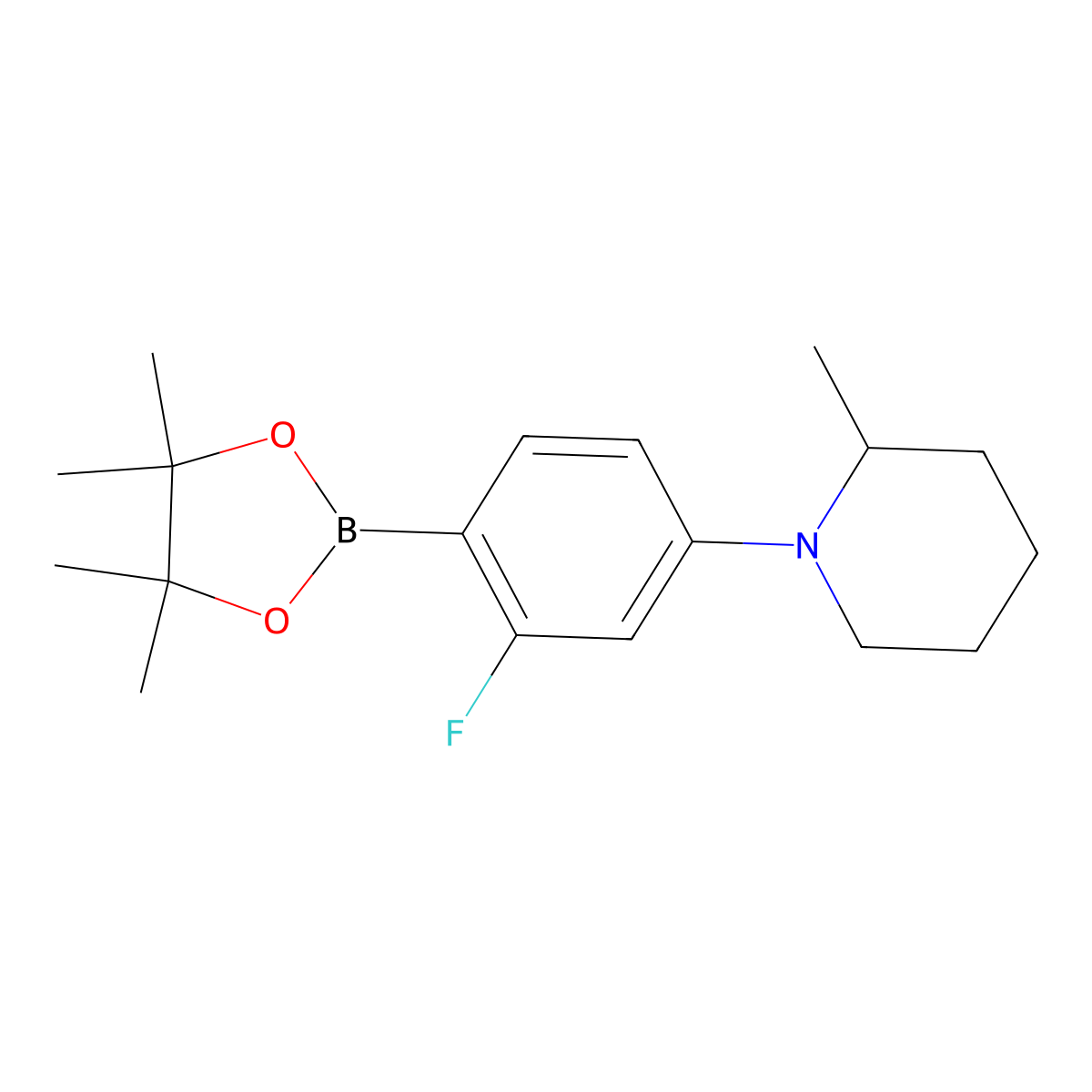 2-Fluoro-4-(2-methylpiperidin-1-yl)phenylboronic acid pinacol ester molecular structure, CAS 2223004-49-5