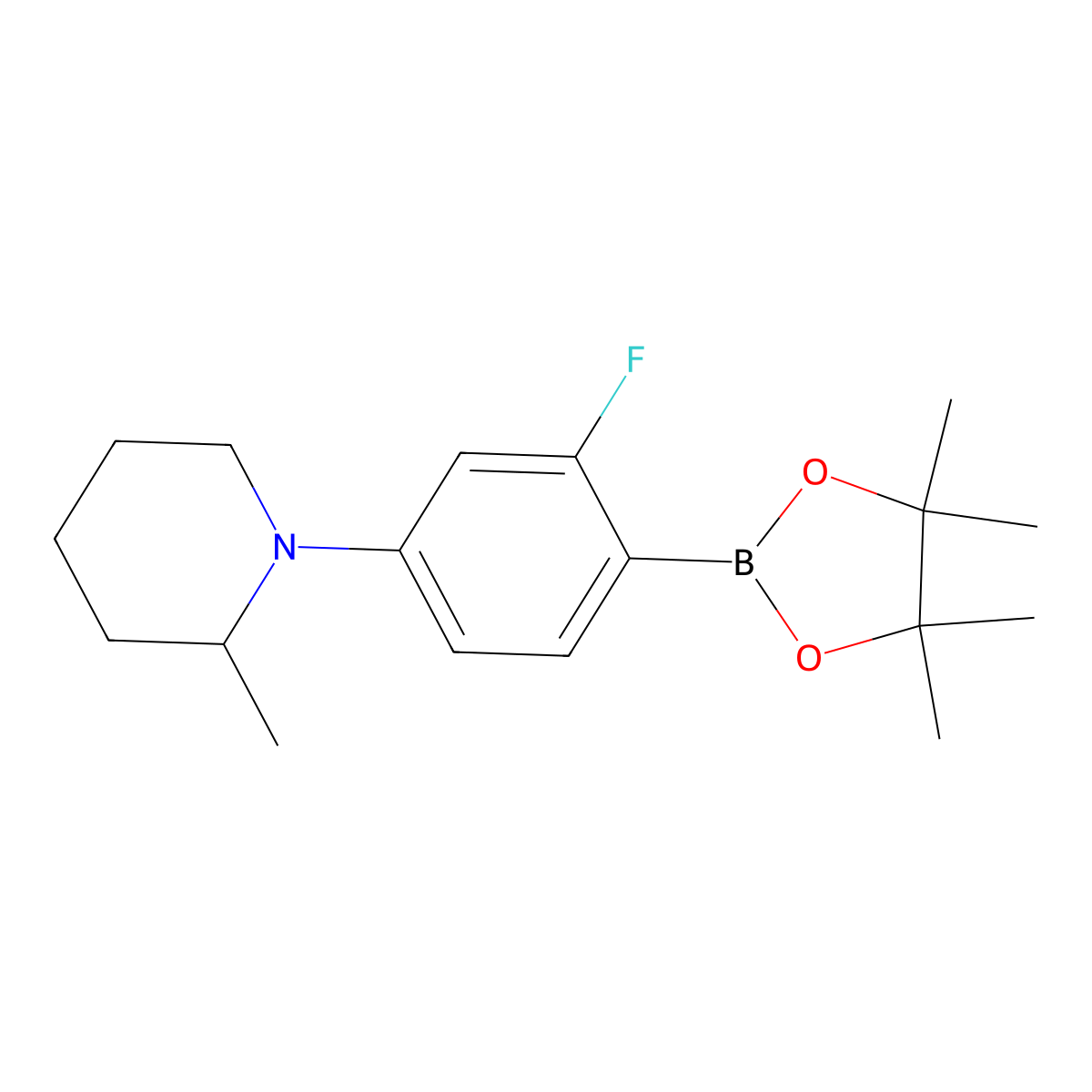 2-Fluoro-4-(2-methylpiperidin-1-yl)phenylboronic acid pinacol ester molecular structure, CAS 2223004-49-5