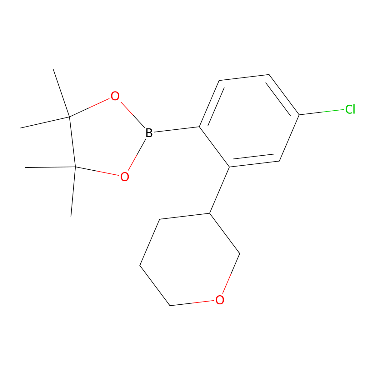 4-Chloro-2-(oxan-3-yl)phenylboronic acid pinacol ester molecular structure, CAS 2223004-51-9