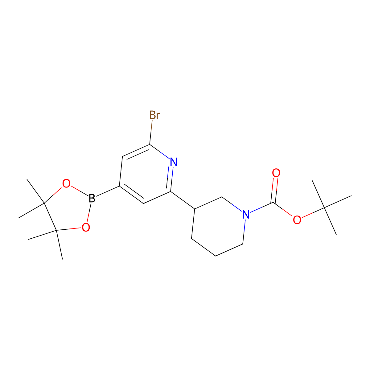 2-Bromo-6-(N-Boc-piperidin-3-yl)pyridine-4-boronic acid pinacol esier molecular structure, CAS 2223004-52-0