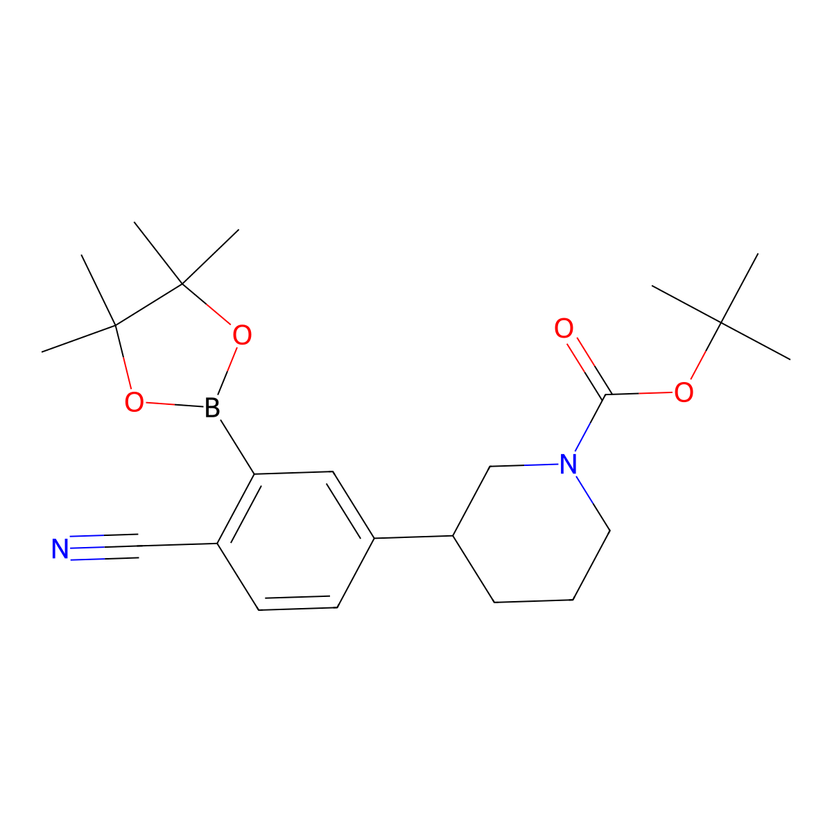 2-Cyano-5-(N-Boc-piperidin-3-yl)phenylboronic acid pinacol ester molecular structure, CAS 2223004-53-1