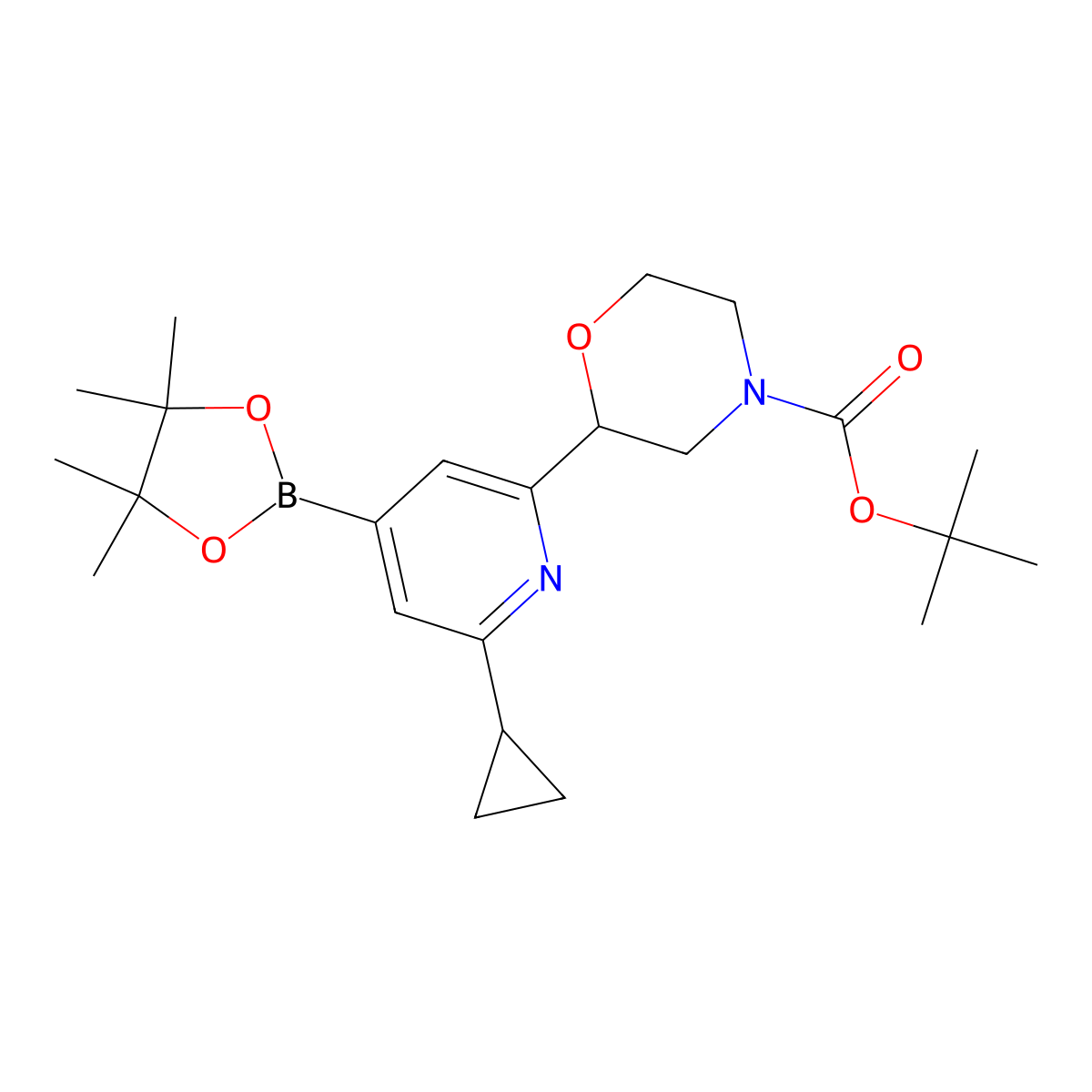 Tert-butyl 2-(6-cyclopropyl-4-(4,4,5,5-tetramethyl-1,3,2-dioxaborolan-2-yl)pyridin-2-yl)morpholine-4-carboxylate molecular structure, CAS 2223004-54-2