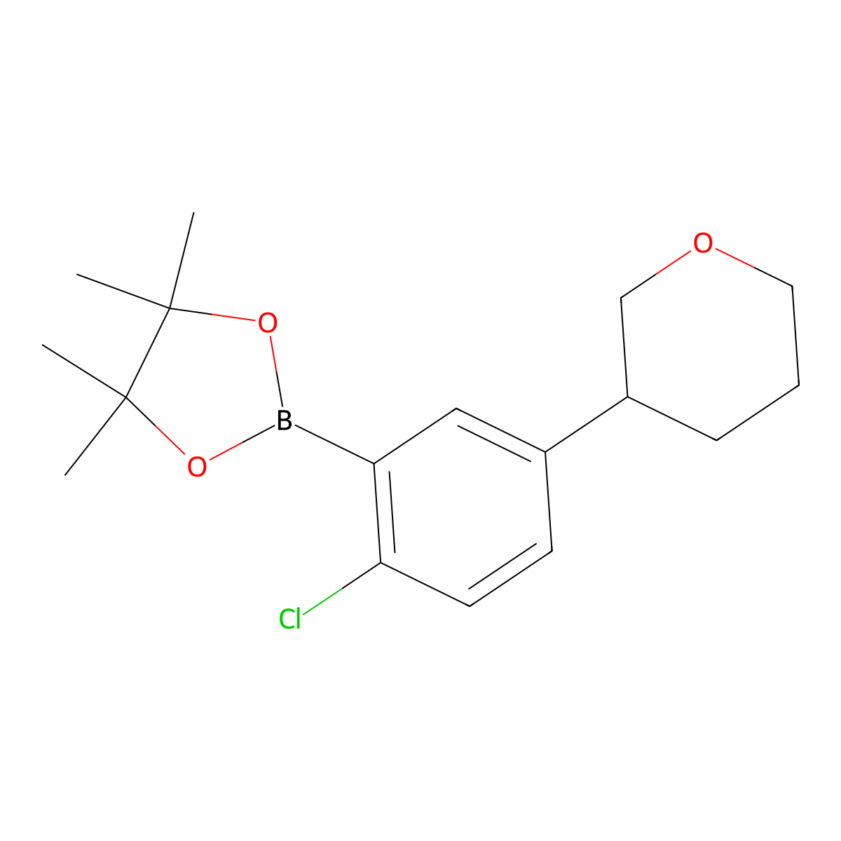 2-Chloro-5-(oxan-3-yl)phenylboronic acid pinacol ester molecular structure, CAS 2223004-57-5