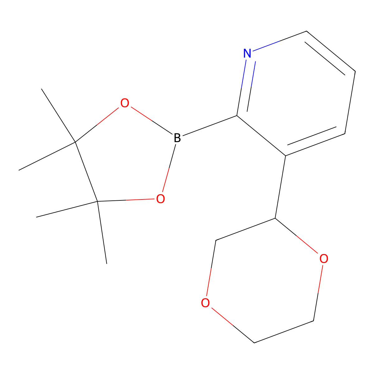 3-(1,4-Dioxan-2-yl)pyridine-2-boronic acid pinacol ester molecular structure, CAS 2223004-58-6