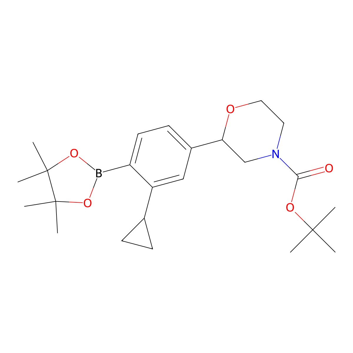 Tert-butyl 2-(3-cyclopropyl-4-(4,4,5,5-tetramethyl-1,3,2-dioxaborolan-2-yl)phenyl)morpholine-4-carboxylate molecular structure, CAS 2223004-59-7