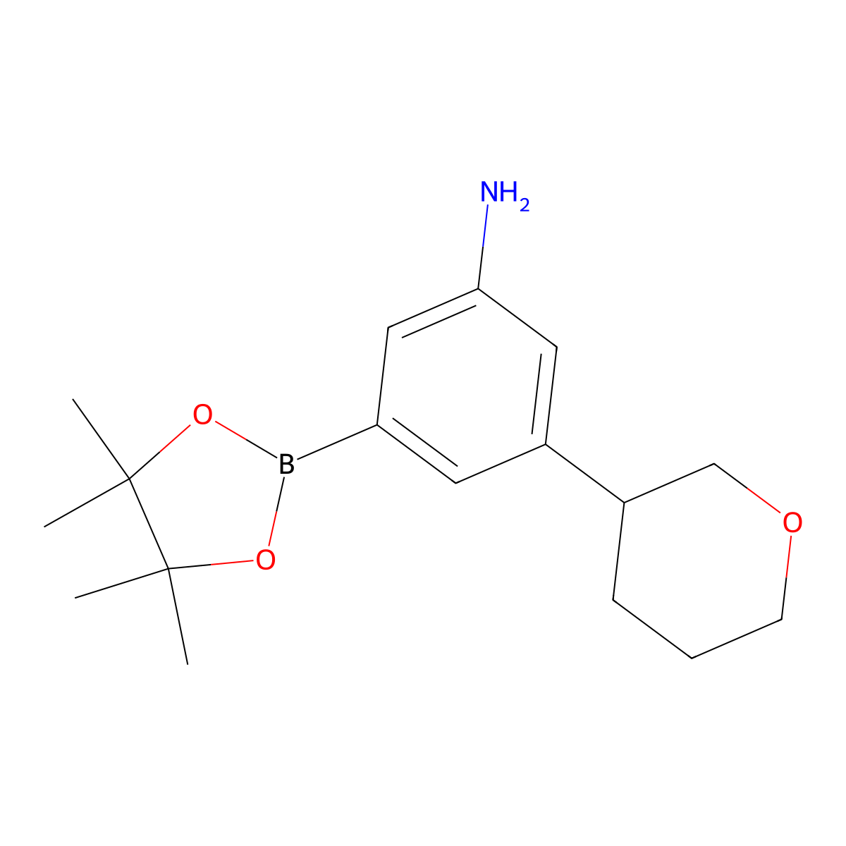 3-Amino-5-(oxan-3-yl)phenylboronic acid pinacol ester molecular structure, CAS 2223004-60-0