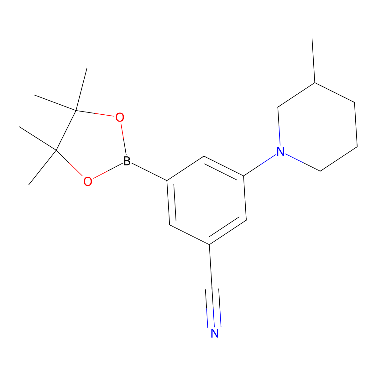 3-Cyano-5-(3-methylpiperidin-1-yl)phenylboronic acid pinacol ester molecular structure, CAS 2223004-61-1
