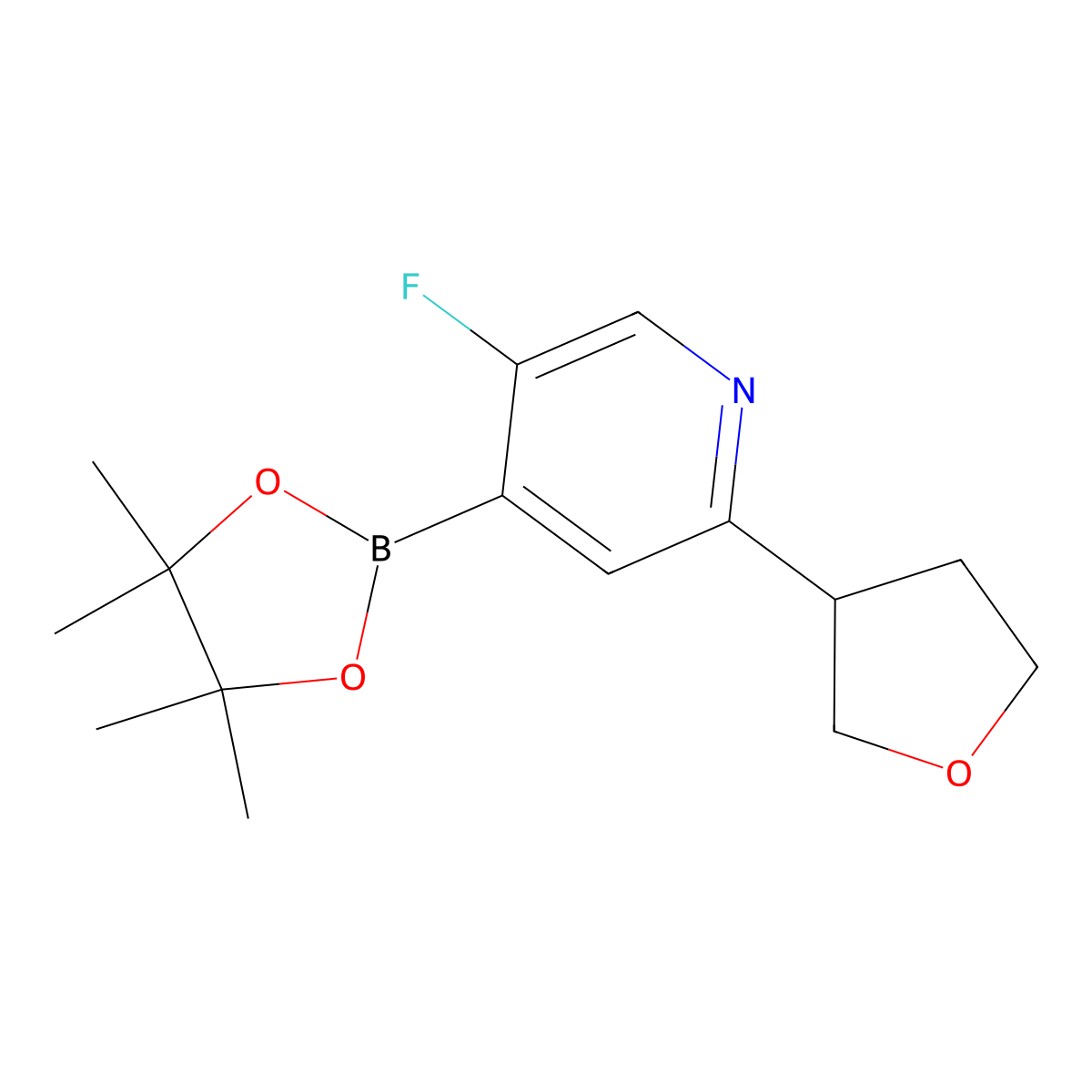 3-Fluoro-6-(oxolan-3-yl)pyridine-4-boronic acid pinacol ester molecular structure, CAS 2223004-62-2