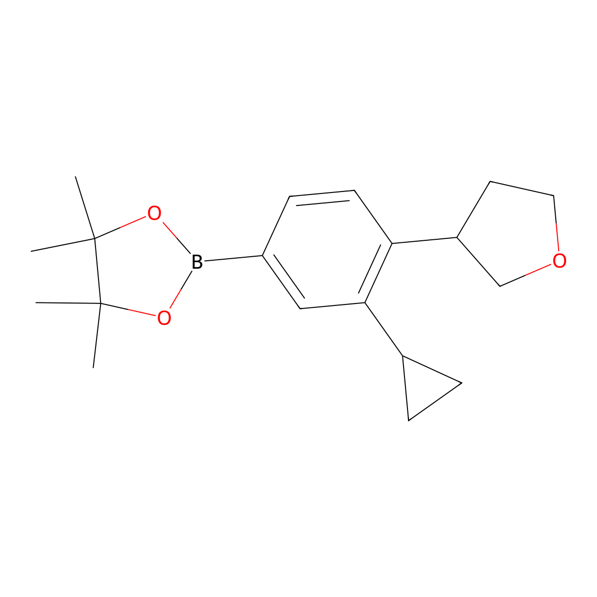 2-(3-Cyclopropyl-4-(tetrahydrofuran-3-yl)phenyl)-4,4,5,5-tetramethyl-1,3,2-dioxaborolane molecular structure, CAS 2223004-67-7