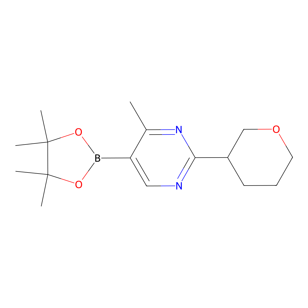 4-Methyl-2-(oxan-3-yl)pyrimidine-5-boronic acid pinacol ester molecular structure, CAS 2223005-16-9