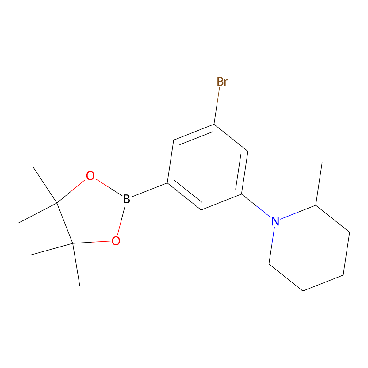 3-Bromo-5-(2-methylpiperidin-1-yl)phenylboronic acid pinacol ester molecular structure, CAS 2223005-18-1